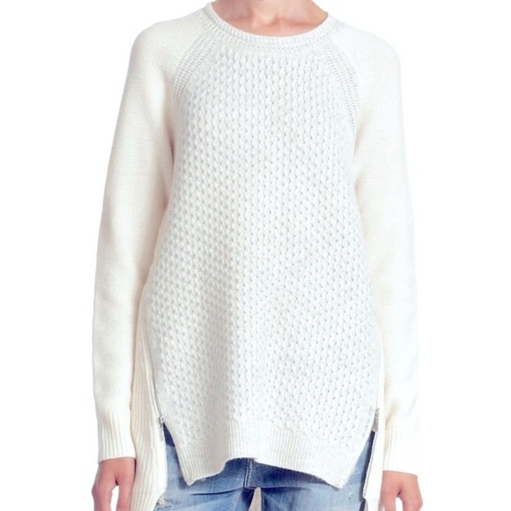 Rebecca Taylor Side Zip Color Block Wool Cashmere Blend Cream & Gray Sweater- S